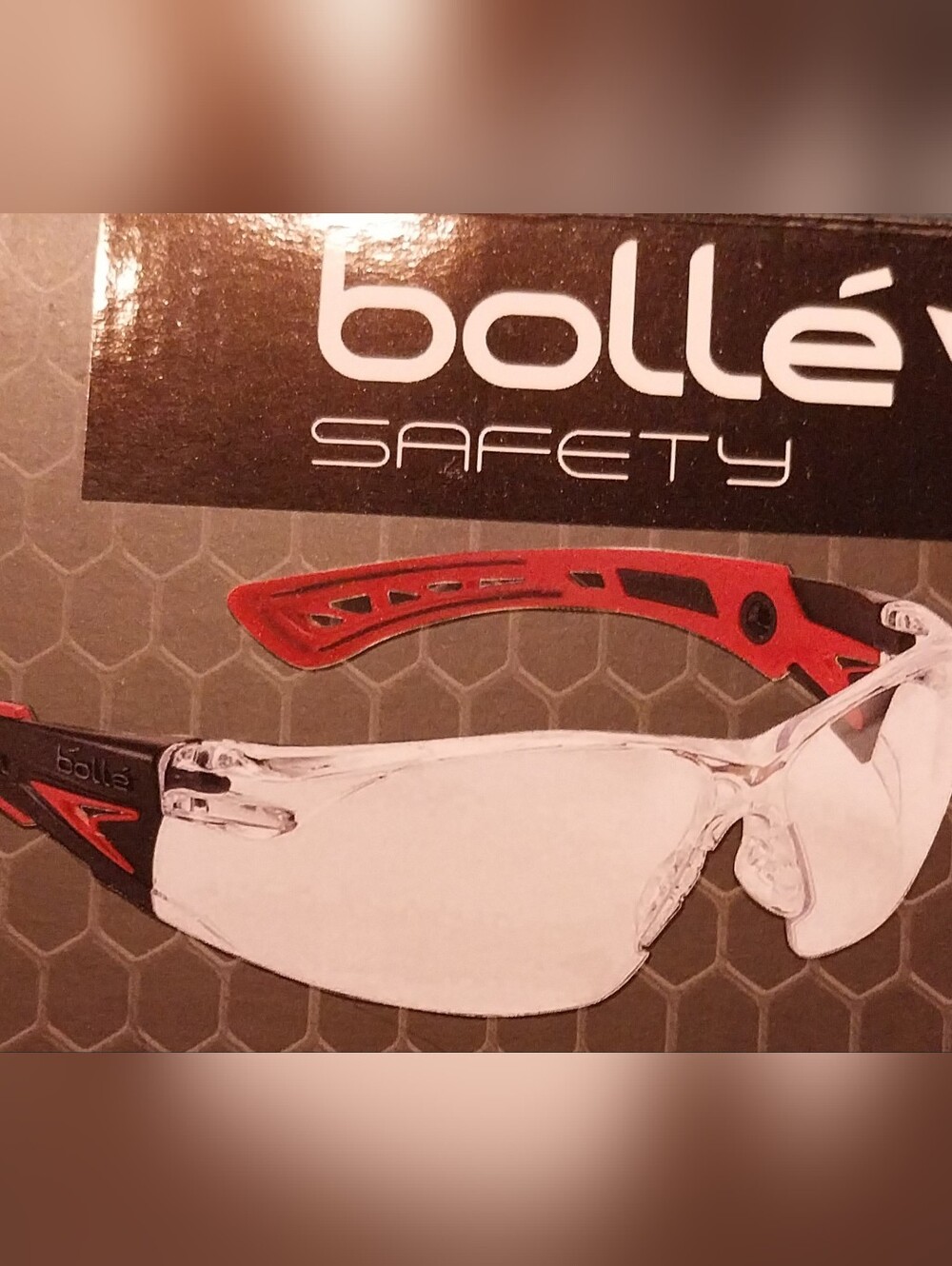 bollé Safety Clear Lens Safety Glasses with Red and Black Temples